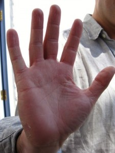 The hand of Tom "I think have GMO palms bread by 3 generations of bakers"